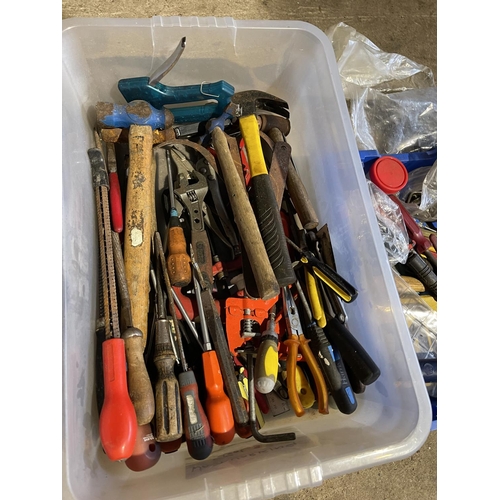 433 - Two trays of assorted tools, hammers, pliers etc