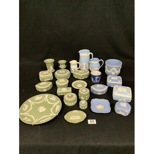 522 - Collection of 24 pieces Wedgwood Jasperware in green and blue, no damage