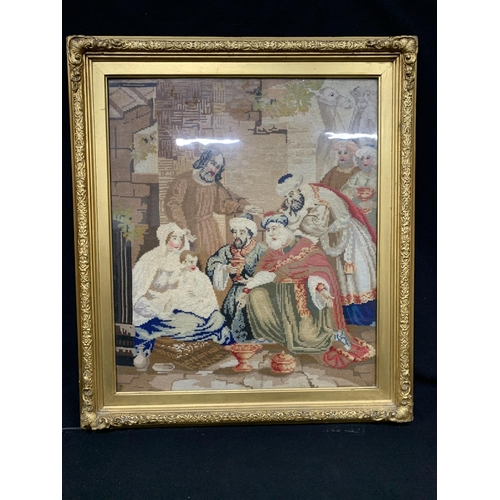 528 - Gilt framed tapestry of The Three Wise Men, 67 x 76cms