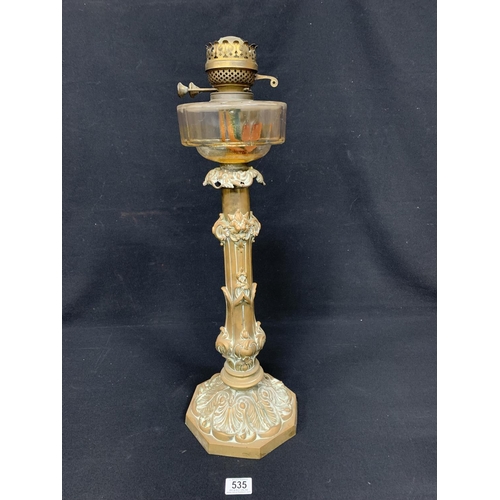 535 - Victorian brass column oil lamp, height 62cms