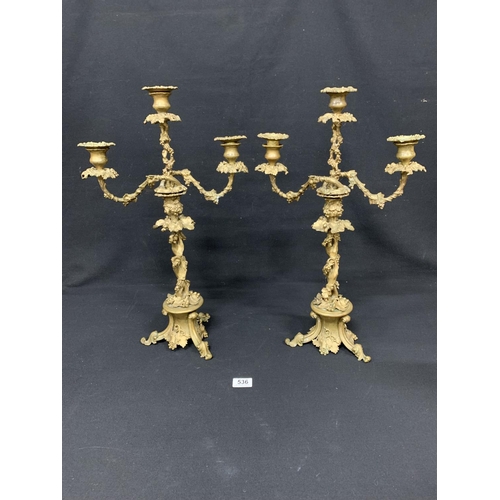 536 - Pair ornate gilt bronze candelabra, height 54cms