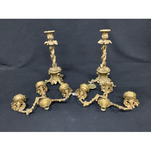 536 - Pair ornate gilt bronze candelabra, height 54cms