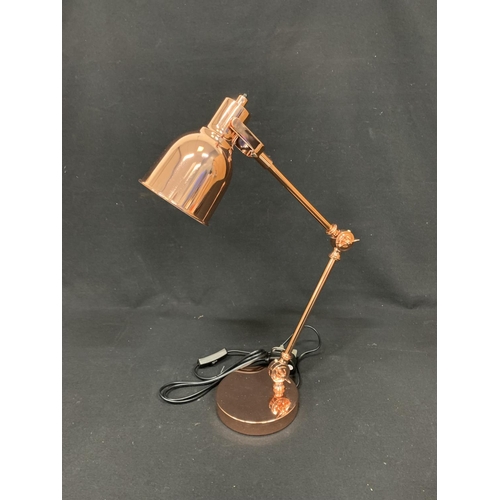 556 - Copper effect reading lamp, height 50cms