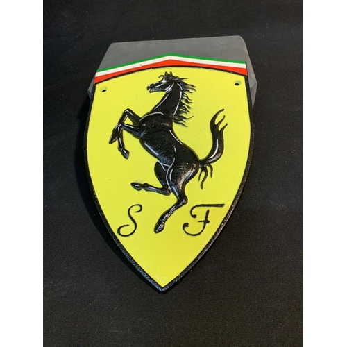 580 - Cast iron Ferrari garage plaque, height 30cms