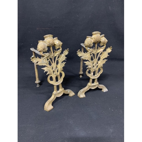 595 - Pair gilt brass fire dogs, height 32cms