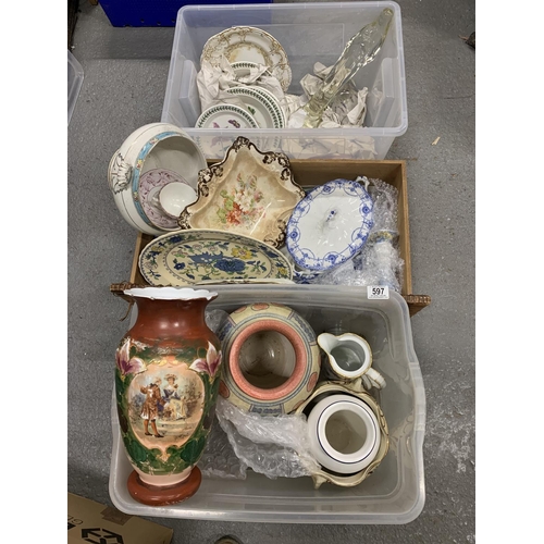 597 - 3 crates of decorative china