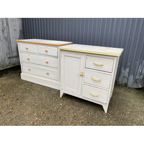 6 - A painted chest of four drawers, together with a three drawer sideboard  larger 92x44x 77