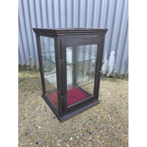 64 - A glazed shop counter top cabinet hand painted to the glass 'ASPREY jewellers'  40 x40x65