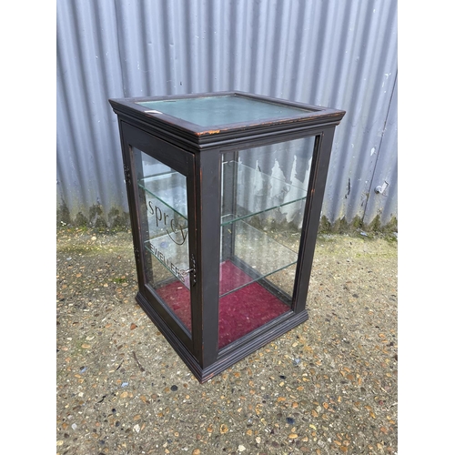 64 - A glazed shop counter top cabinet hand painted to the glass 'ASPREY jewellers'  40 x40x65