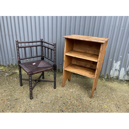 65 - A bobin corner chair together with a pine shelf