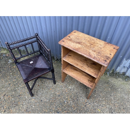 65 - A bobin corner chair together with a pine shelf