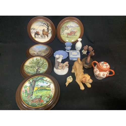 659 - Framed plates and Wedgwood and ornaments