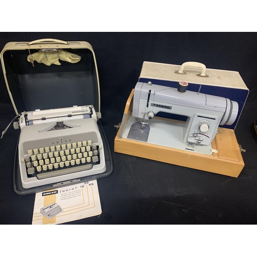 663 - Adler junior typewriter and Toyota Electric Sewing Machine, but no lead