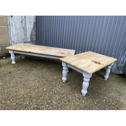 7 - Two solid pine coffee tables painted grey to the legs