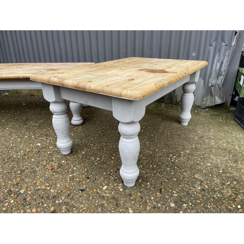 7 - Two solid pine coffee tables painted grey to the legs