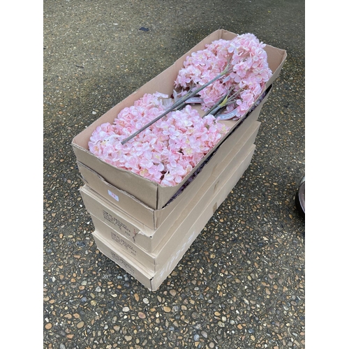 79 - Five boxes of 12 pink artificial hydranga