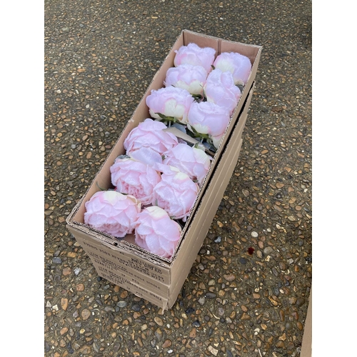 80 - Three boxes of 12 artificial snowy cabbage rose heads