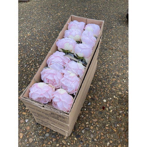 80 - Three boxes of 12 artificial snowy cabbage rose heads