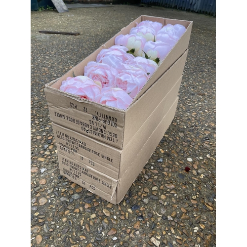 81 - Three boxes of 12 artificial snowy cabbage rose heads