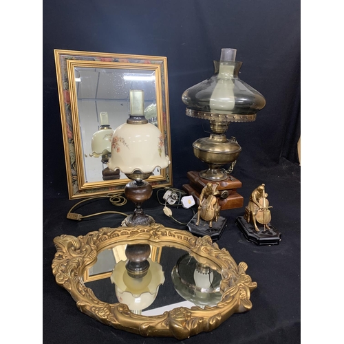 815 - Electric oil lamps, mirrors and two spelter musician bookends