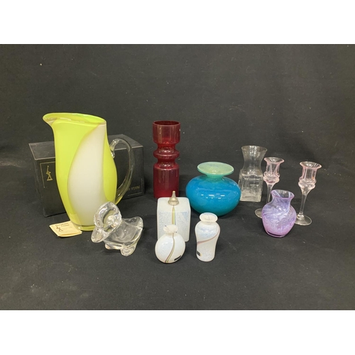 817 - Langham Glass Jug Boxed, Blue medina vase and other glassware