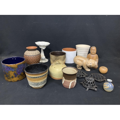 821 - Pottery Jardinieres and woodenware