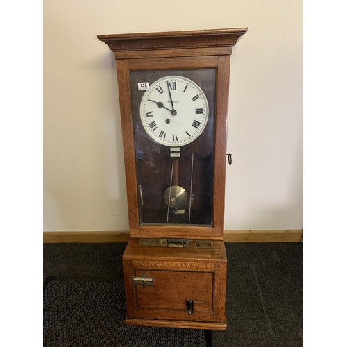 828 - Simplex oak cased clocking in Clock by The Gledhill-Brook Time Recorders Ltd 106 x 48 x30 cms