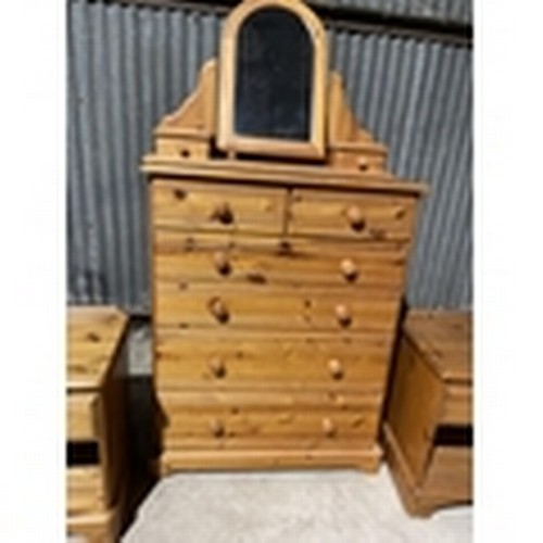 283 - Modern Pine tallboy chest of six drawers 91 x 44 x 116 cms  together with a matching pair of pine be... 