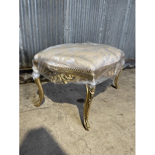 294 - A gold gilt and gold pattern upholstered window seat / footstool 105x50 x55