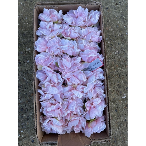 121 - One box of 24 glittered pink artificial peony heads