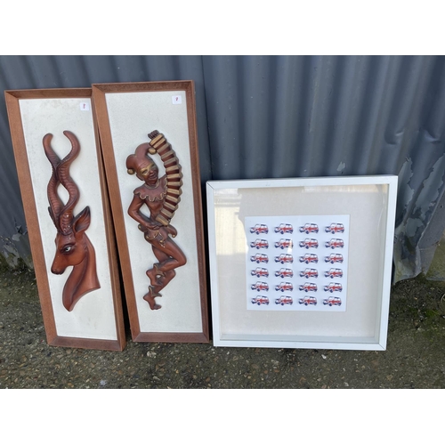 139 - Mini picture and two carved plaques