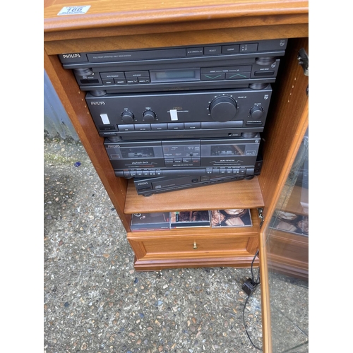 166 - A teak cased Phillips hifi system with 2 speakers