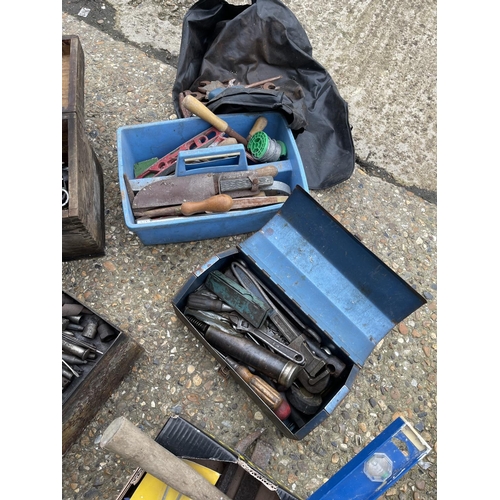 183 - Two choppers and five boxes of vintage tools, spanner's etc