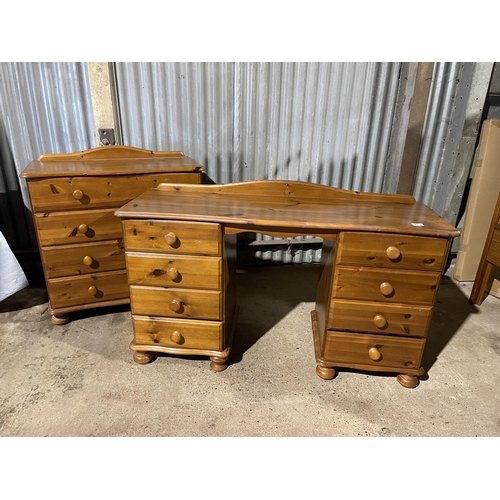 203 - A modern pine chest of four together with matching pine six drawer desk