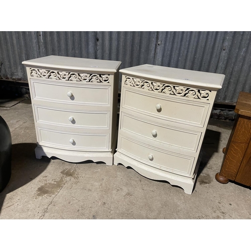 24 - A pair of white besides, two stools and an oak blanket box