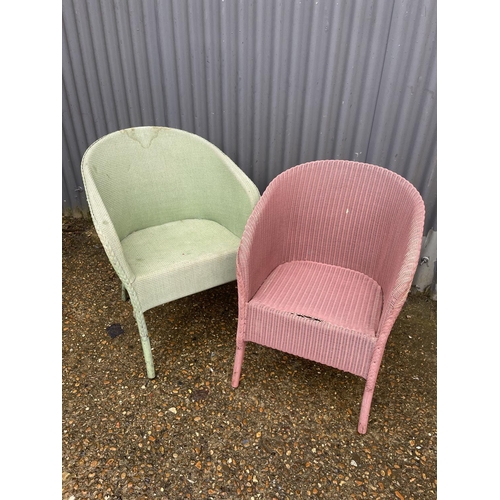 258 - A pink loom chair together with a green bedroom chair