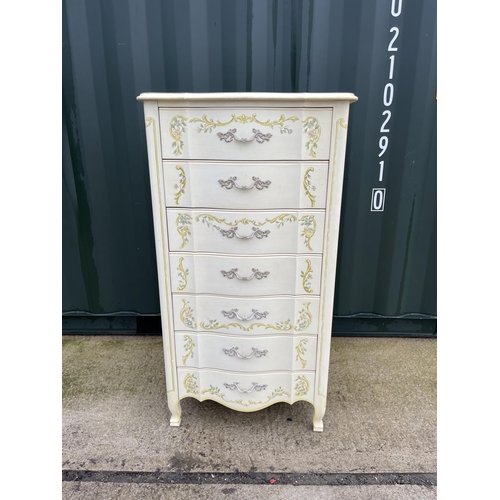 305 - A white hand painted tallboy chest of drawers 70x40x 128