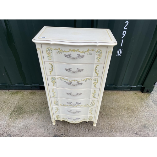 305 - A white hand painted tallboy chest of drawers 70x40x 128