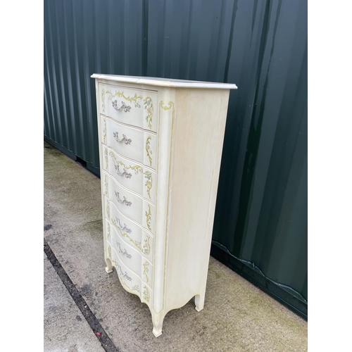 305 - A white hand painted tallboy chest of drawers 70x40x 128