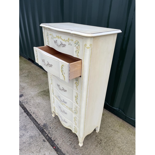 305 - A white hand painted tallboy chest of drawers 70x40x 128