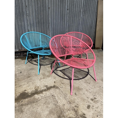 42 - Three modern string seat garden chairs