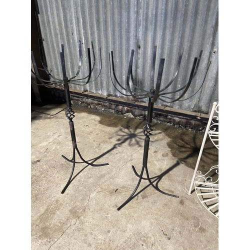 47 - A pair of wirework plant stands and a metal garden stand