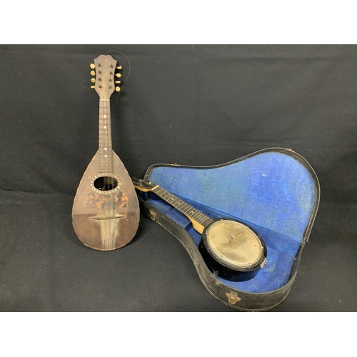 475 - Mandolin and small cased banjo (mandolin has slip to rear, see photo)