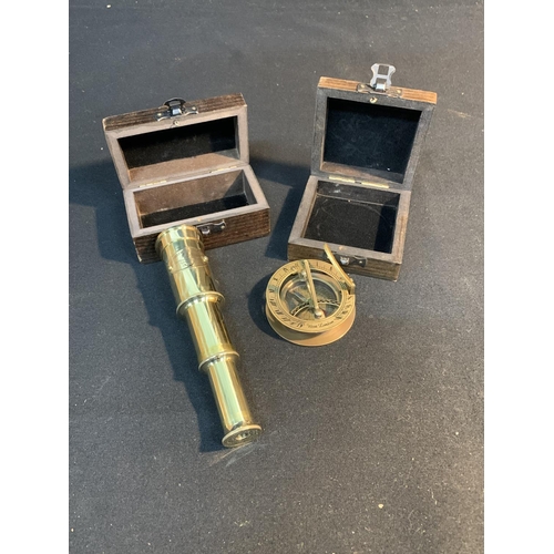 481 - Cased telescope and boxed Sundial compass