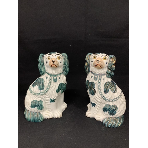 600 - Pair Antique Staffordshire flat back Mantel Piece Wally dogs, height 23cms