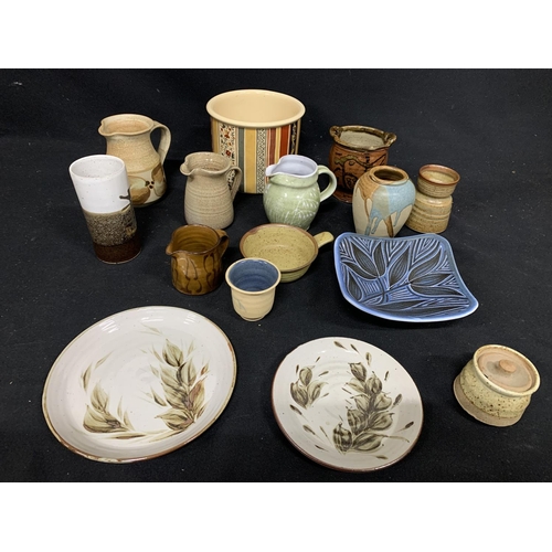 628 - Large qty various Signed Studio pottery items, including Portmeirion Jardiniere