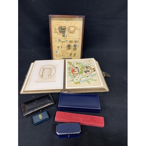 687 - Album and Reuge musical movement plaque and jewellery boxes