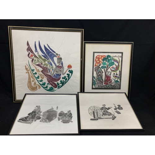 697 - Four framed oriental pictures on parchment