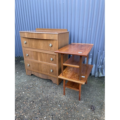 76 - A retro chest of drawers together with two teak side tables