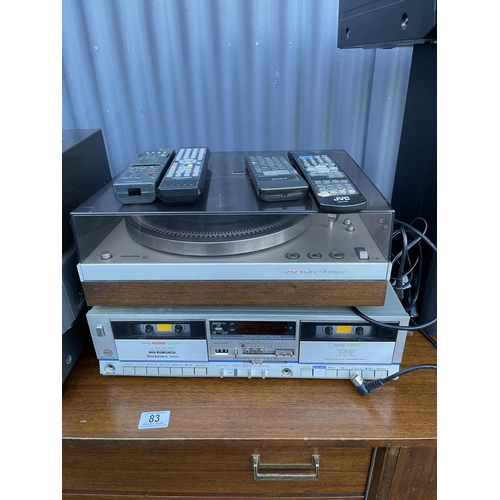 85 - A collection of hifi equipment including Phillips deck, technics sections and speakers & remote